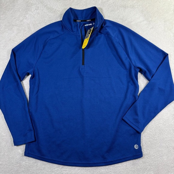 Solaris Activewear‎ Top Mens Large Blue Waffle Knit Stretch Comfort Quarter Zip - Picture 1 of 8